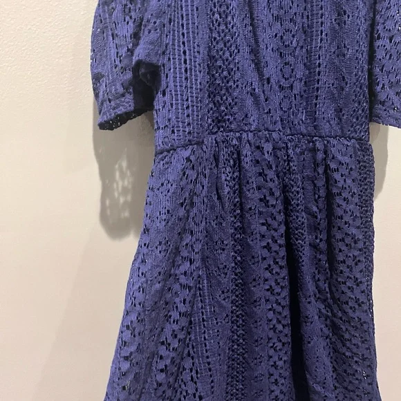 New Boho Navy Blue Floral Lace Cold Shoulder Dress Spring Summer Cute Vacation - Picture 8 of 12